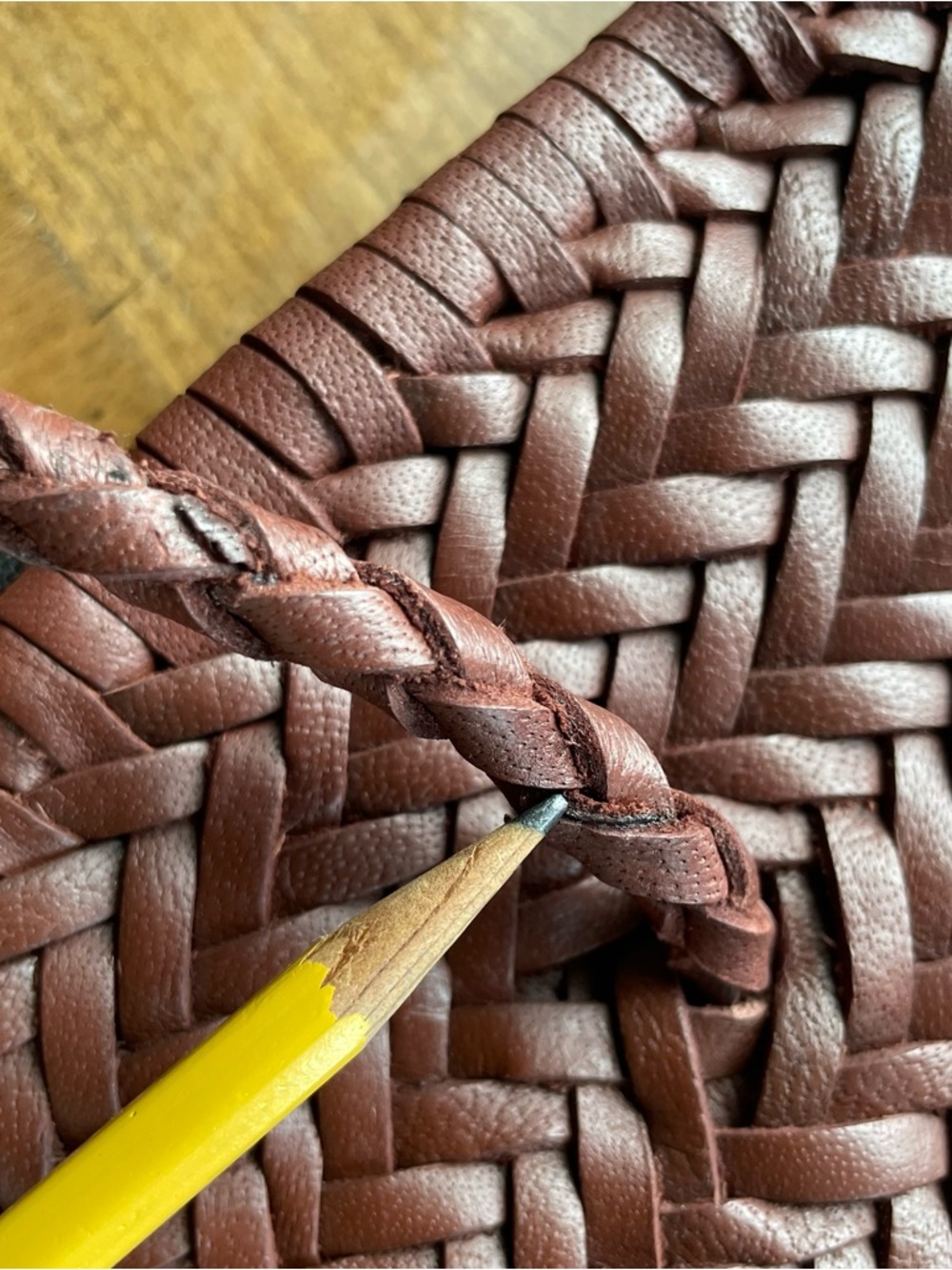 Zara Braided Woven Buffalo Leather Bucket Shoulder Bag - Brown - Picture 11 of 16